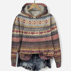 Felpa donna oversize con cappuccio e stampa etnica