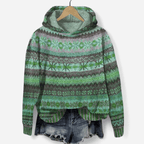 Felpa donna oversize con cappuccio e stampa etnica
