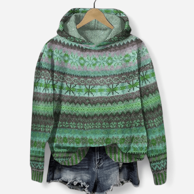 Felpa donna oversize con cappuccio e stampa etnica