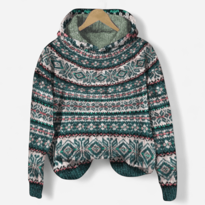 Felpa donna oversize con cappuccio e stampa etnica