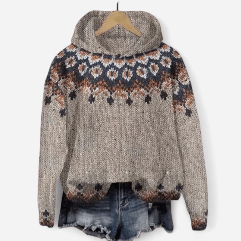 Felpa donna oversize con cappuccio e stampa etnica