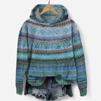 Felpa donna oversize con cappuccio e stampa etnica