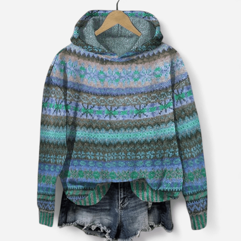 Felpa donna oversize con cappuccio e stampa etnica