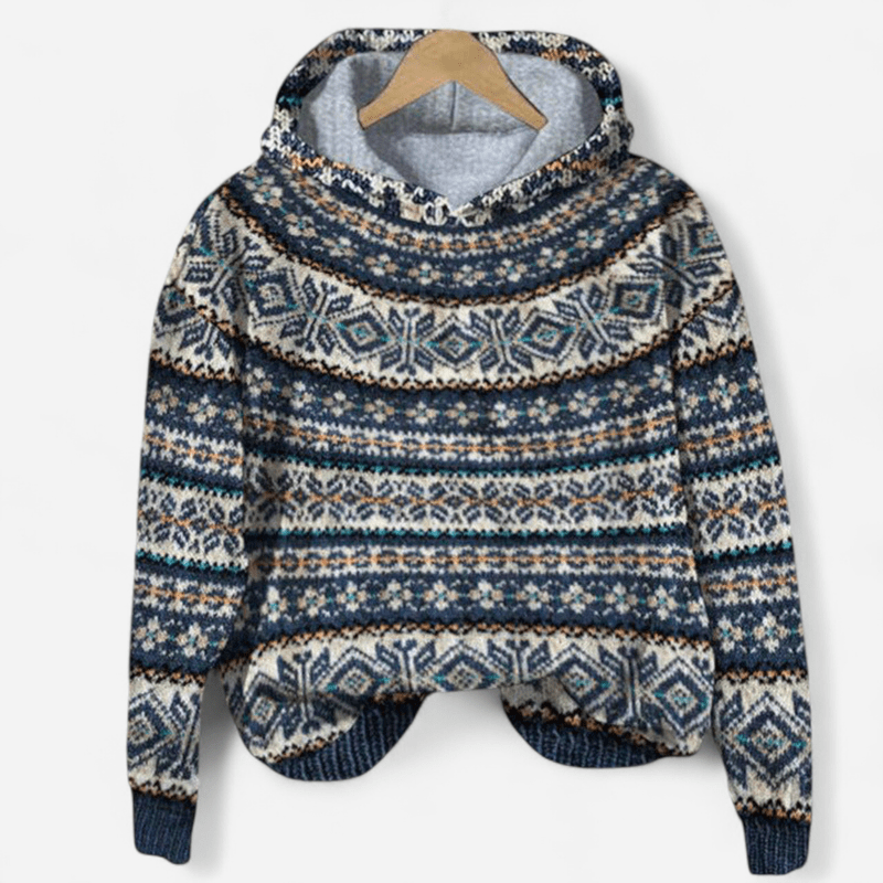 Felpa donna oversize con cappuccio e stampa etnica