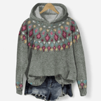 Felpa donna oversize con cappuccio e stampa etnica