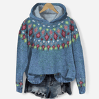 Felpa donna oversize con cappuccio e stampa etnica