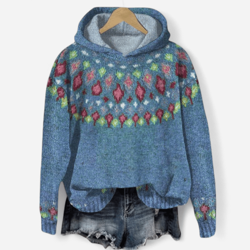 Felpa donna oversize con cappuccio e stampa etnica