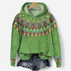 Felpa donna oversize con cappuccio e stampa etnica