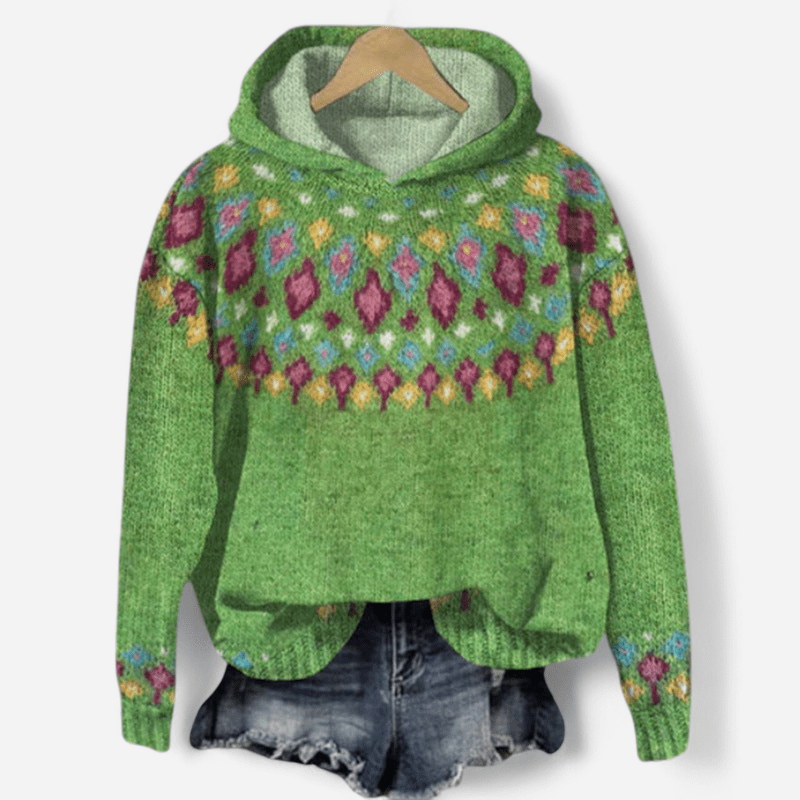 Felpa donna oversize con cappuccio e stampa etnica