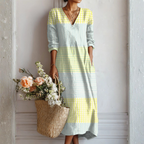 Margherita | Abito Midi Donna Boho Stampato con Scollo a V
