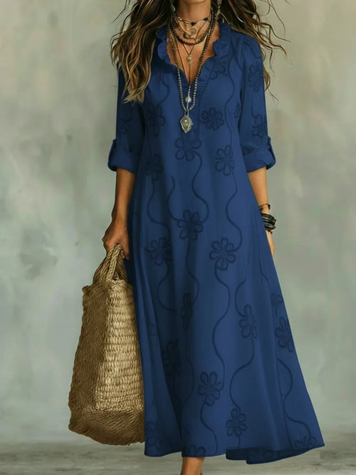 Abito maxi donna con ricamo floreale