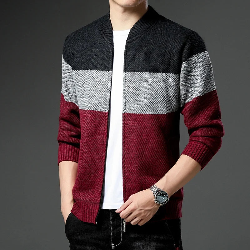 Cardigan uomo con zip e blocchi di colore