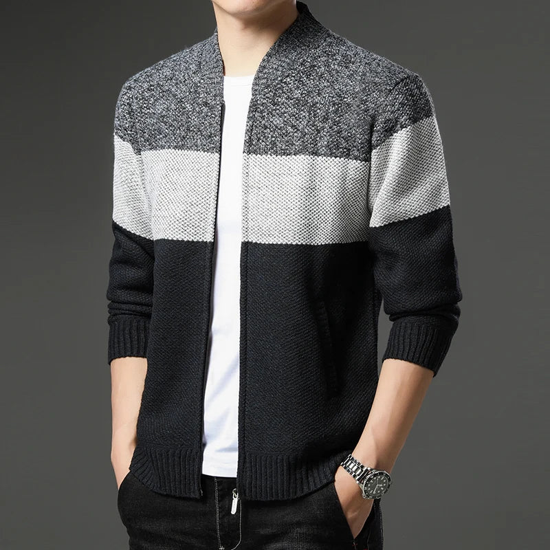 Cardigan uomo con zip e blocchi di colore