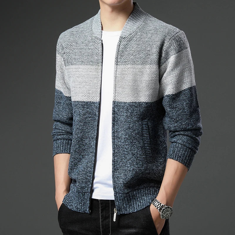 Cardigan uomo con zip e blocchi di colore