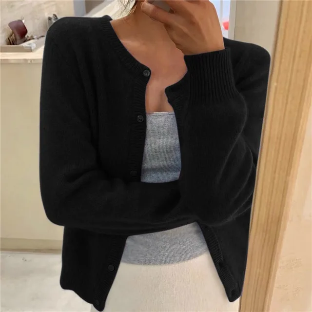 Cardigan donna in maglia con scollo rotondo