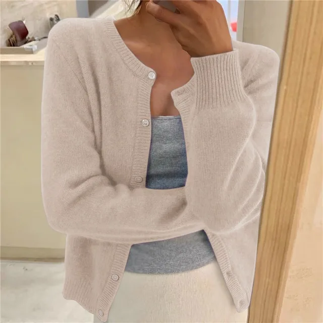 Cardigan donna in maglia con scollo rotondo