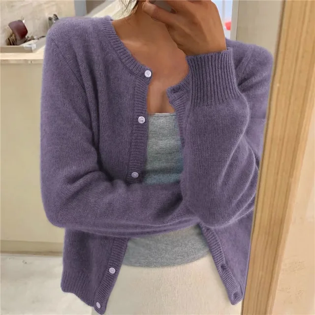 Cardigan donna in maglia con scollo rotondo