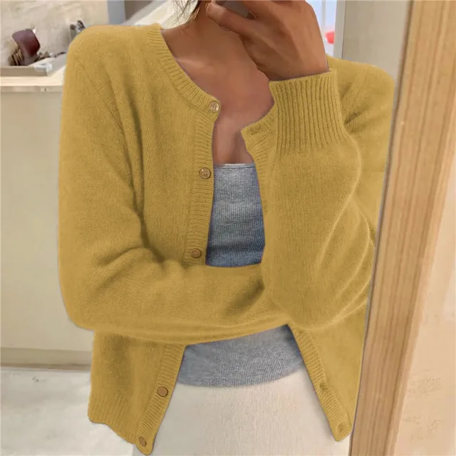 Cardigan donna in maglia con scollo rotondo