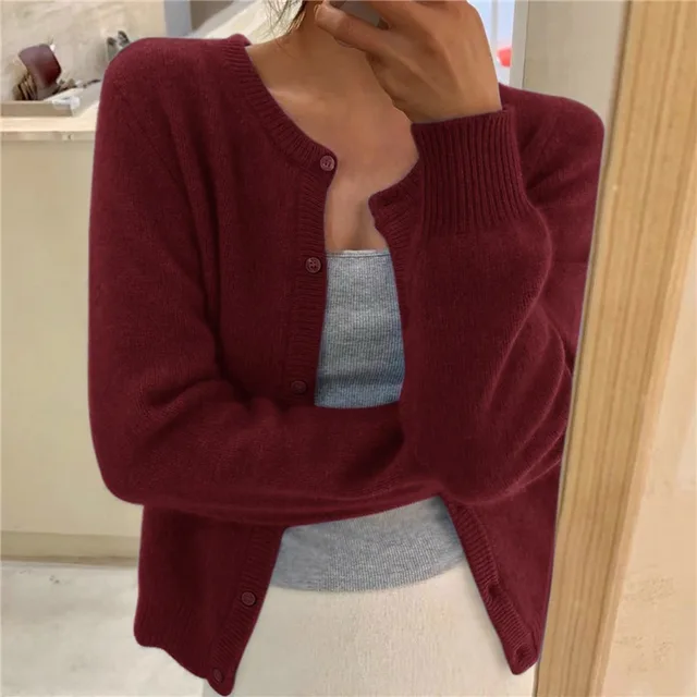 Cardigan donna in maglia con scollo rotondo
