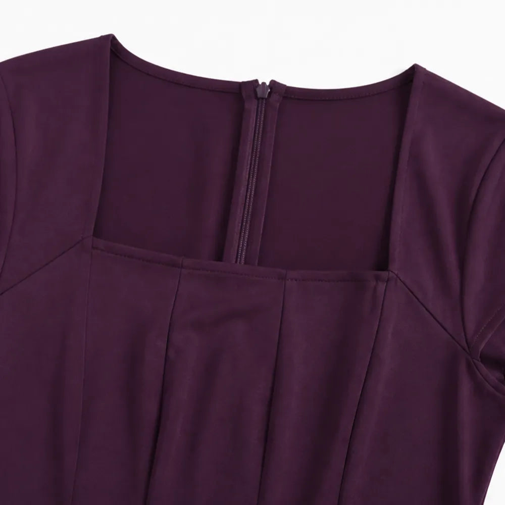 Abito midi donna con scollo quadrato