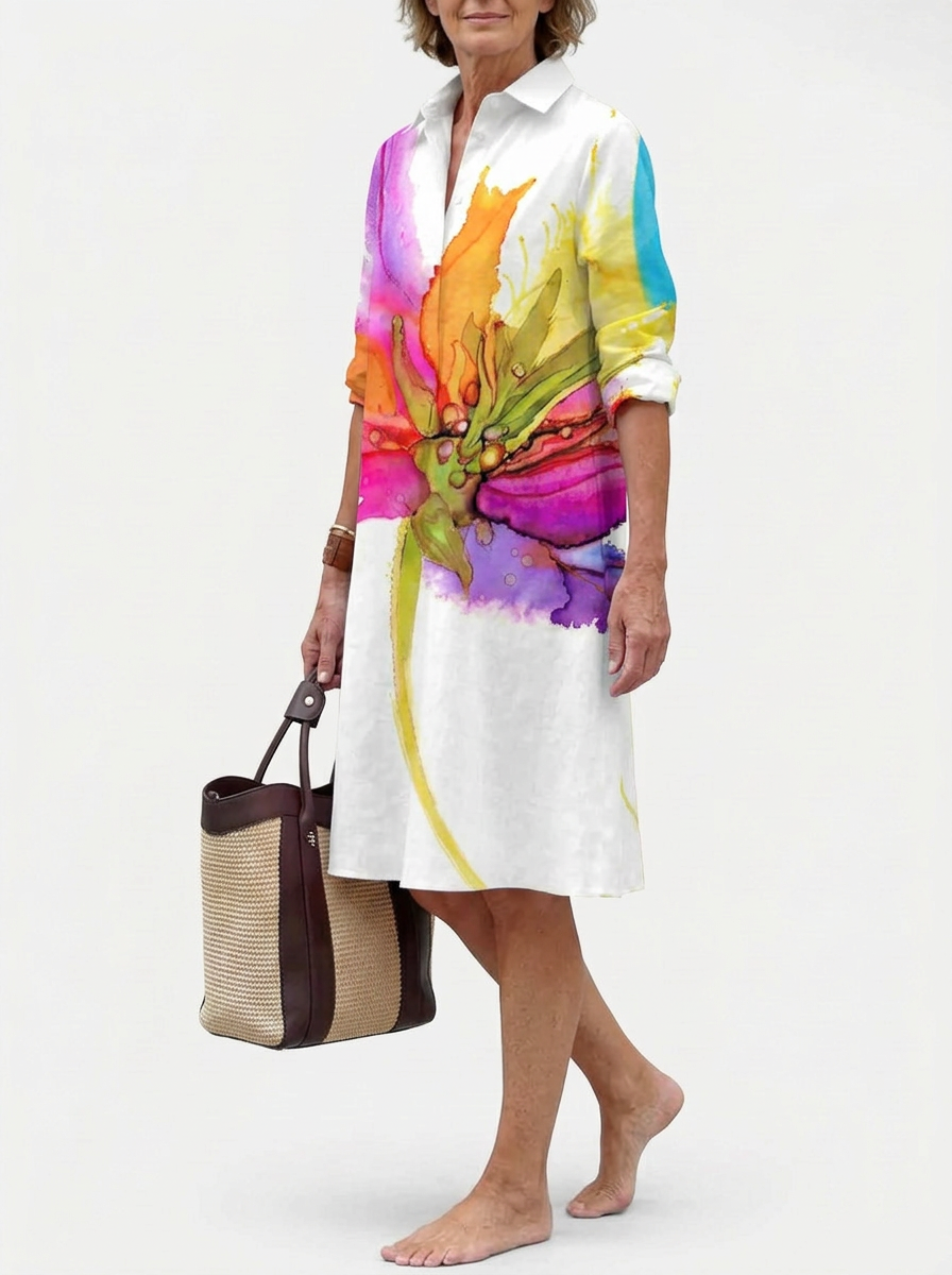 Abito camicia donna con fantasia floreale e tasche