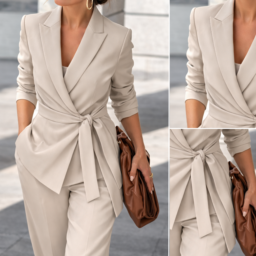 Tailleur donna con cintura e pantaloni ampi