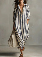Abito maxi donna con collo e tasche