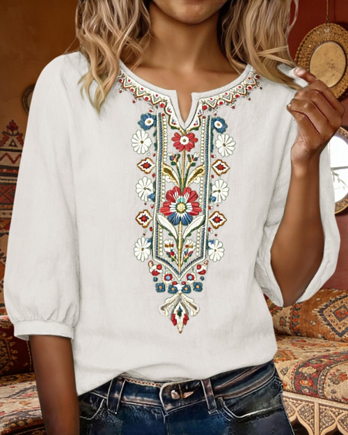 Aurora | Blusa Donna Floreale con Scollo a V