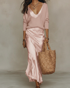 Agnese | Completo Donna con Abito e Maglione a Scollo a V
