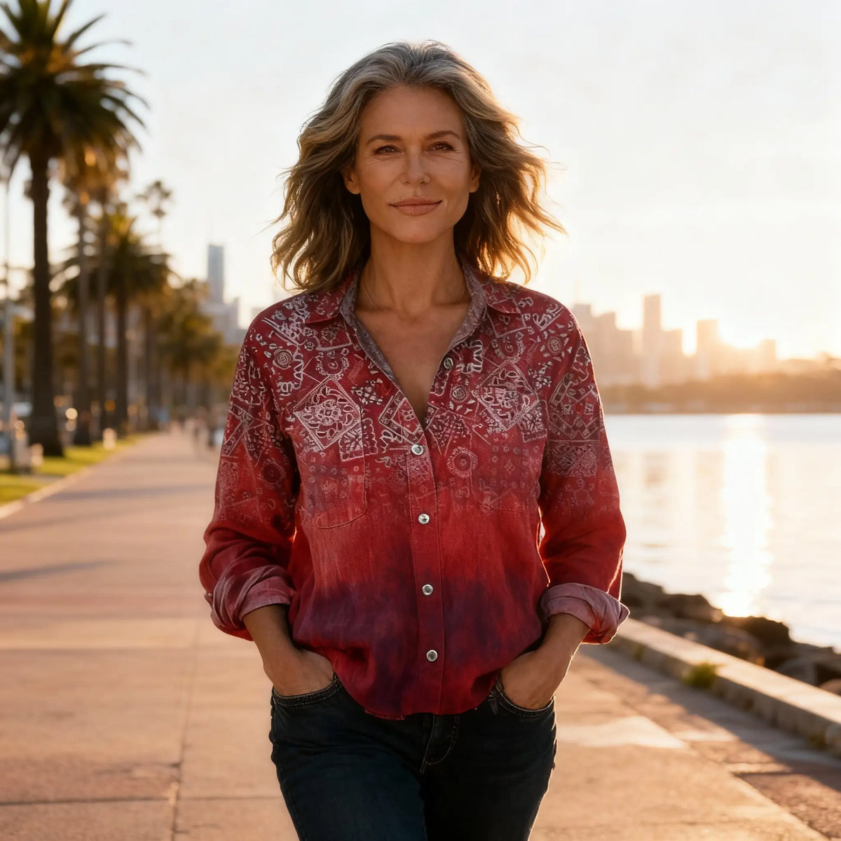 Francesca | Camicia Donna Vintage Stampata a Maniche Lunghe