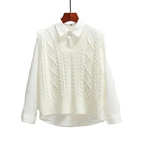 Maglione smanicato donna con scollo a V e trecce