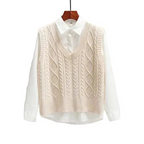 Maglione smanicato donna con scollo a V e trecce