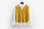 Maglione smanicato donna con scollo a V e trecce