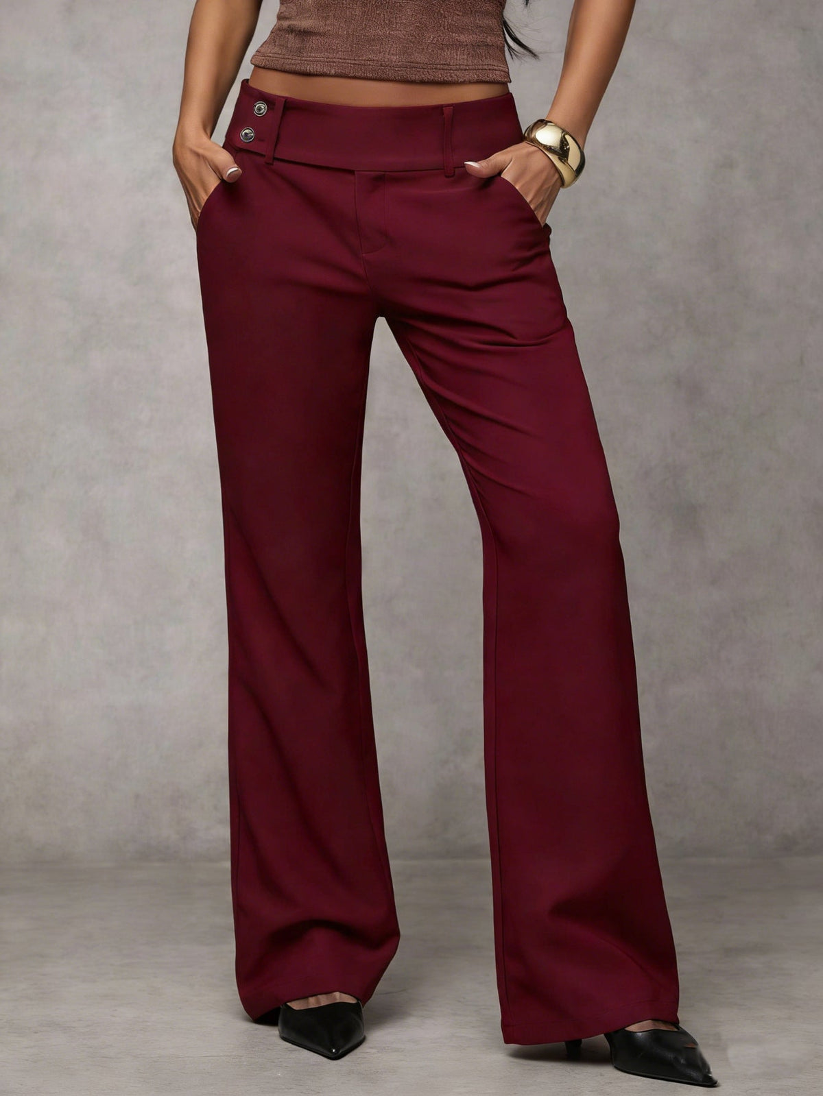 Pantaloni donna ampi a vita alta con bottoni