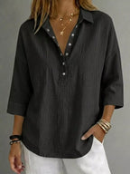 Blusa donna con abbottonatura e maniche 3/4