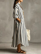Abito maxi donna con collo e tasche