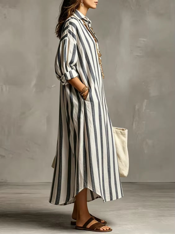Abito maxi donna con collo e tasche