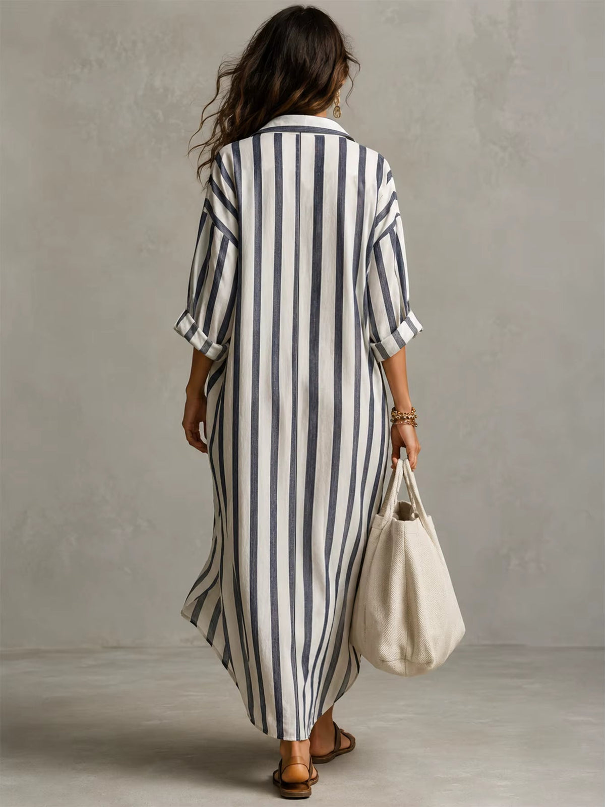 Abito maxi donna con collo e tasche