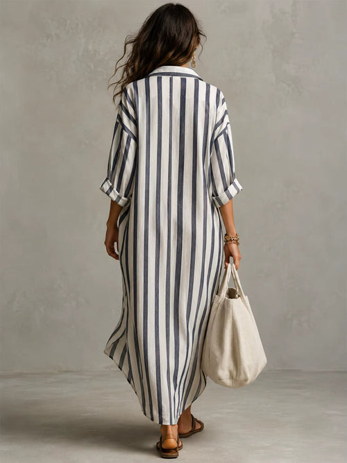 Abito maxi donna con collo e tasche