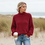 Maglione donna con collo a rialzo e spalle scese
