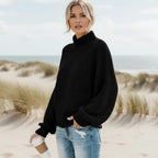 Maglione donna con collo a rialzo e spalle scese