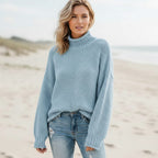 Maglione donna con collo a rialzo e spalle scese