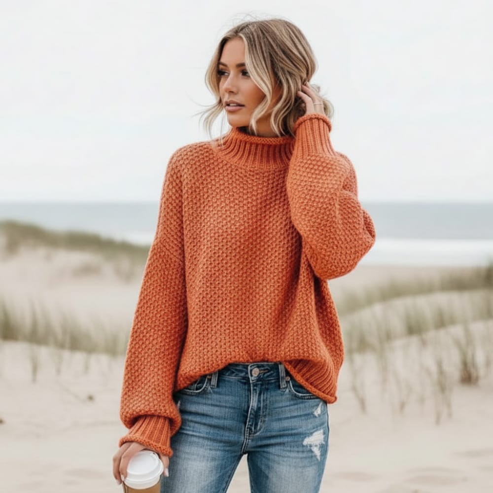 Maglione donna con collo a rialzo e spalle scese
