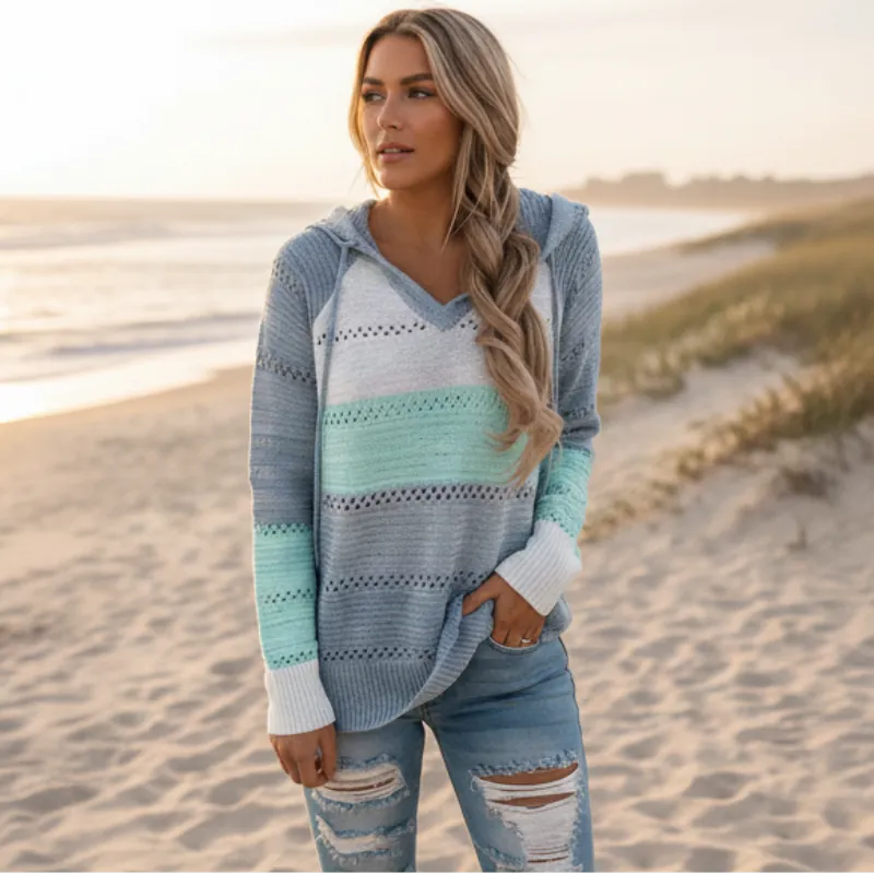 Maglione donna con cappuccio a righe
