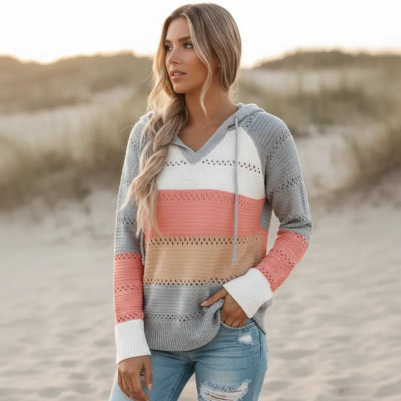 Maglione donna con cappuccio a righe