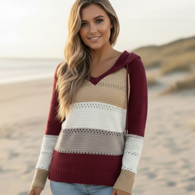Maglione donna con cappuccio a righe