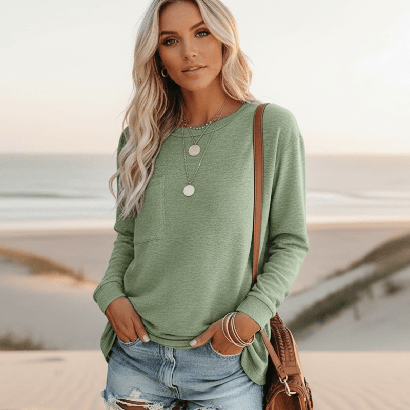 Maglia donna a maniche lunghe con tasca sul petto