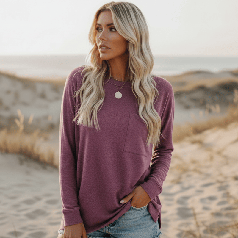 Maglia donna a maniche lunghe con tasca sul petto