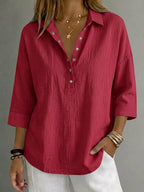 Blusa donna con abbottonatura e maniche 3/4