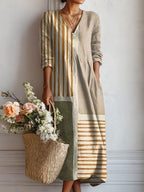 Margherita | Abito Midi Donna Boho Stampato con Scollo a V